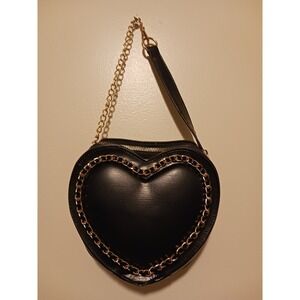 Heart Shaped faux‎ leather Shoulder Purse - Black & Gold